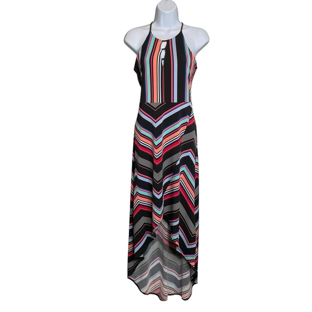 Candies Women's Striped Halter Hi Low Maxi Dress Sz S Y2K Summer‎ Party Chic
